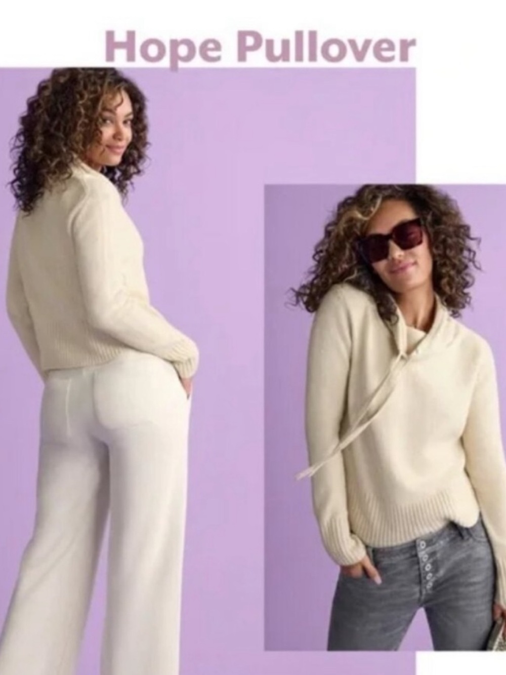 CAbi Cream Cowl-Neck Drawstring Sweater, Size Medium